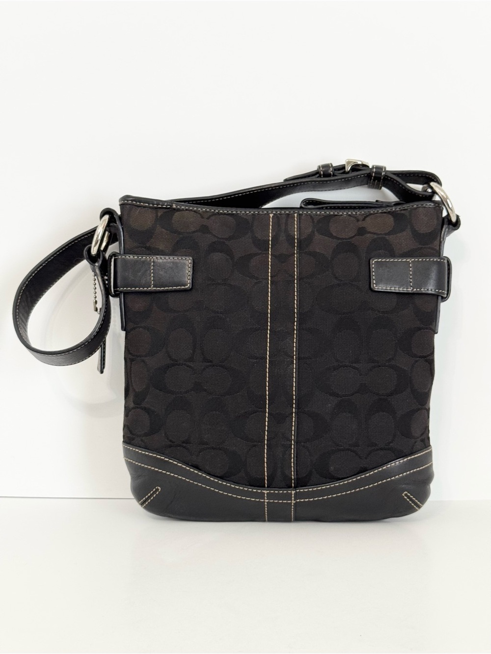 Vintage Coach Soho Signature Slim Jacquard Duffle Hobo Shoulder Bag Black #3577 - Picture 4 of 16